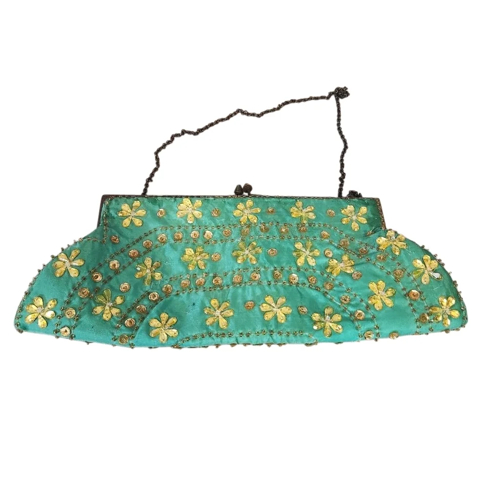 Elegant Green Floral Sequined Clutch‎ Arden B.